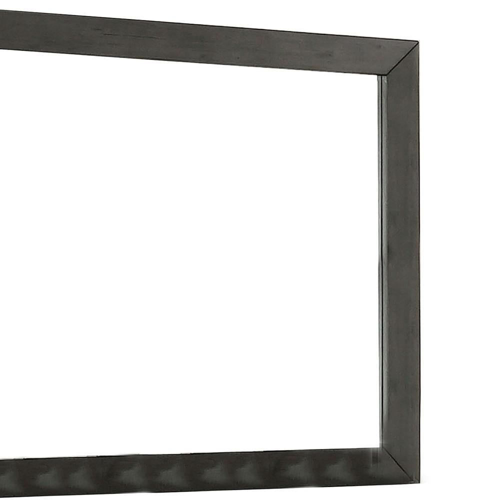 39 Inch Mirror with Rectangular Wooden Frame, Dark Gray - BM233775