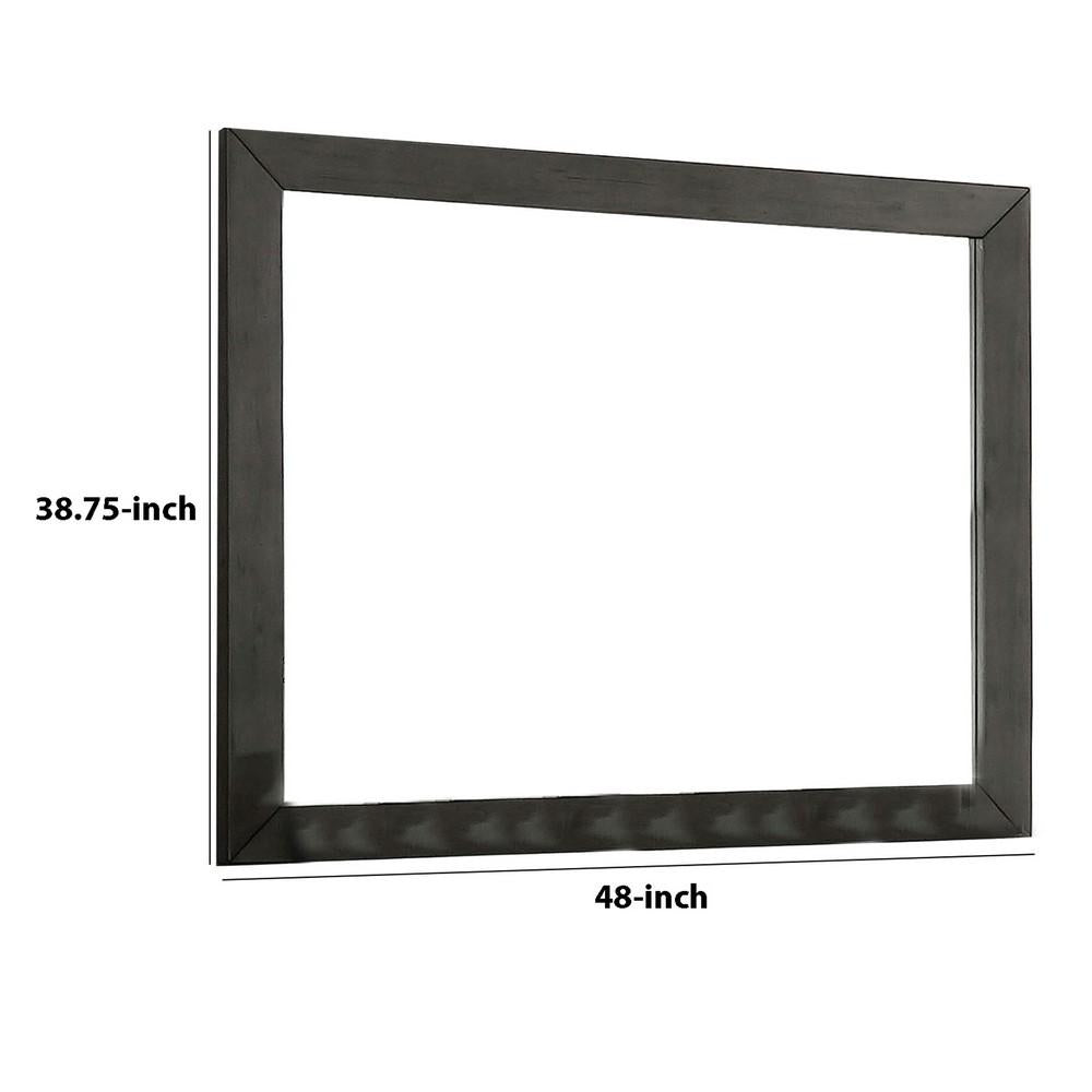 39 Inch Mirror with Rectangular Wooden Frame, Dark Gray - BM233775