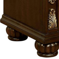 3 Drawer Wooden Nightstand with Decorative Accent and USB Plugin, Brown - BM233789