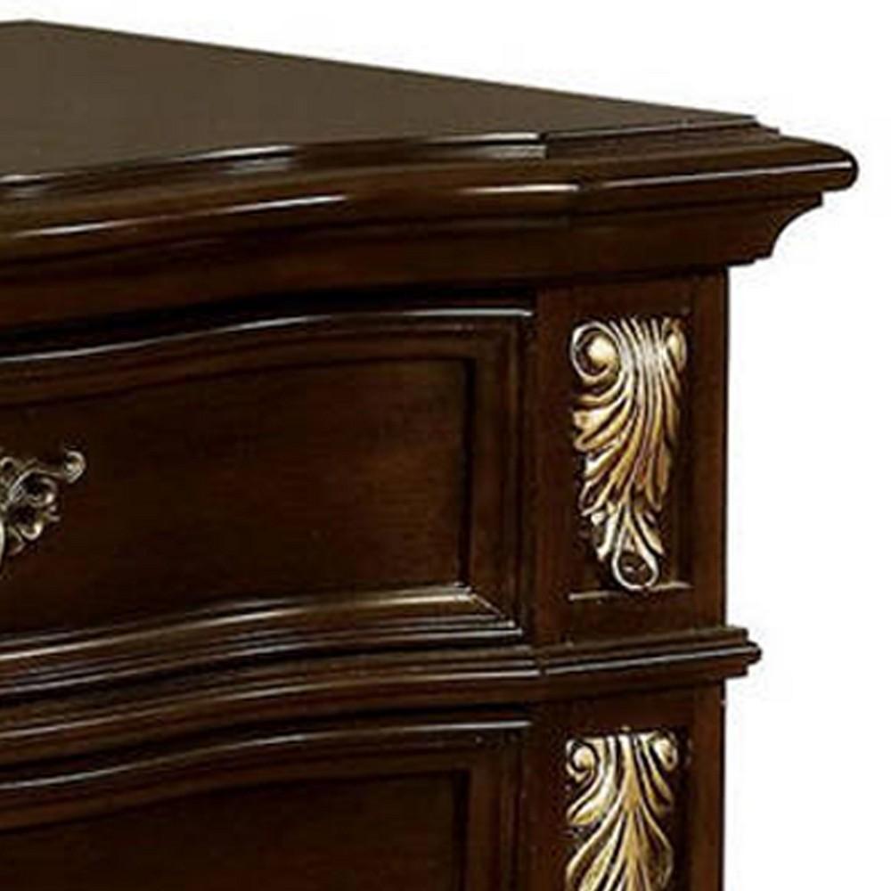 3 Drawer Wooden Nightstand with Decorative Accent and USB Plugin, Brown - BM233789