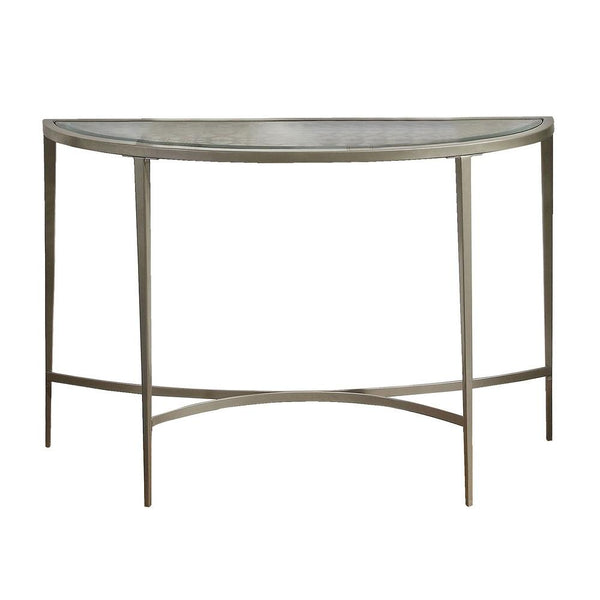 Semicircular Glass Top Sofa Table with Sleek Tapered Legs, Silver - BM233795