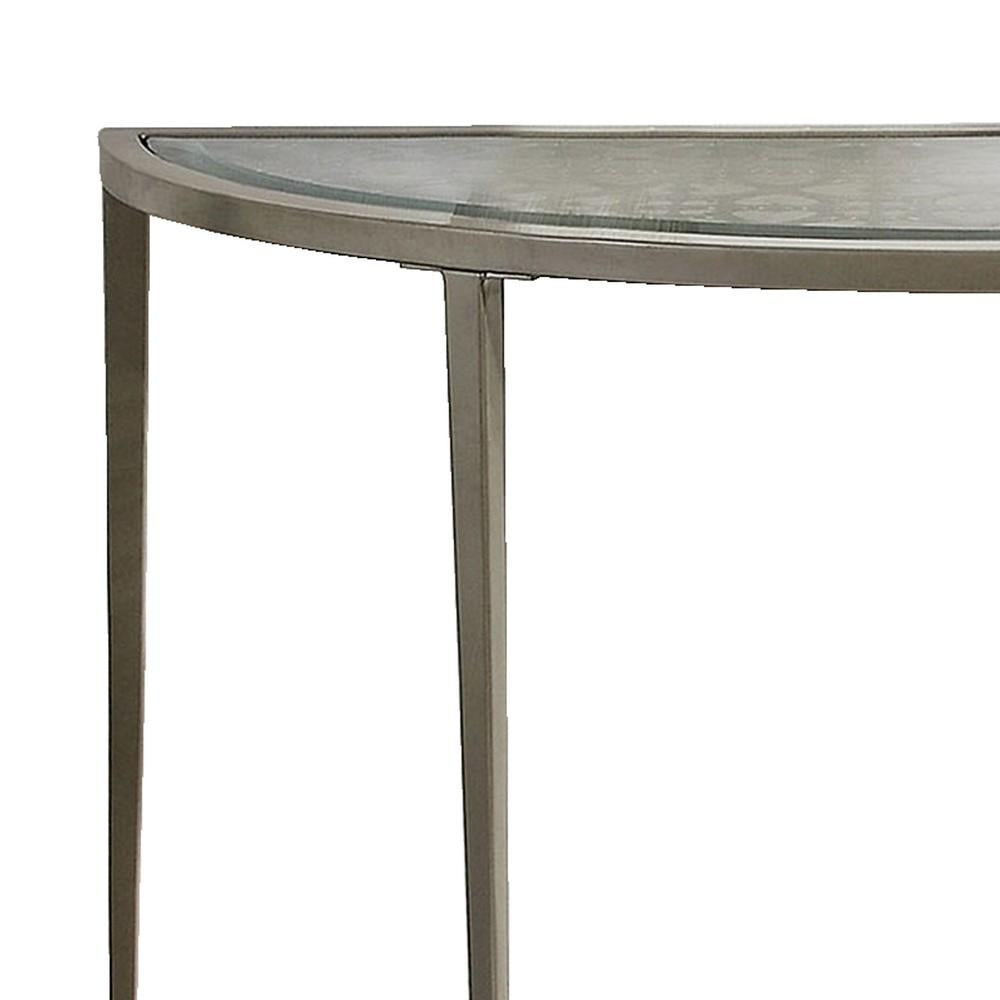 Semicircular Glass Top Sofa Table with Sleek Tapered Legs, Silver - BM233795