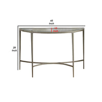 Semicircular Glass Top Sofa Table with Sleek Tapered Legs, Silver - BM233795