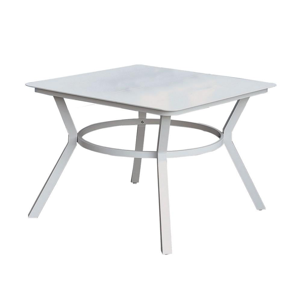 Plank Top Aluminum Patio Table with Flared Legs, White - BM233798