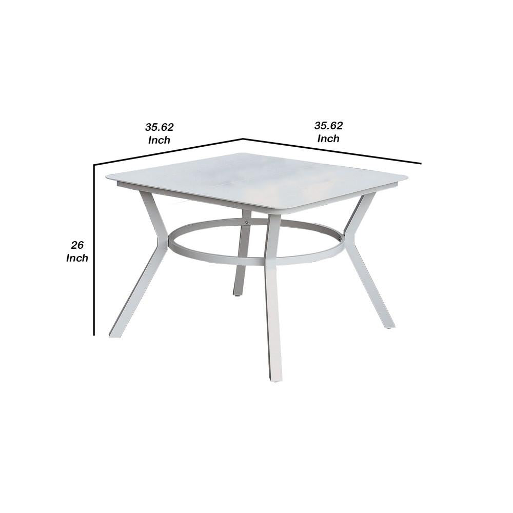 Plank Top Aluminum Patio Table with Flared Legs, White - BM233798