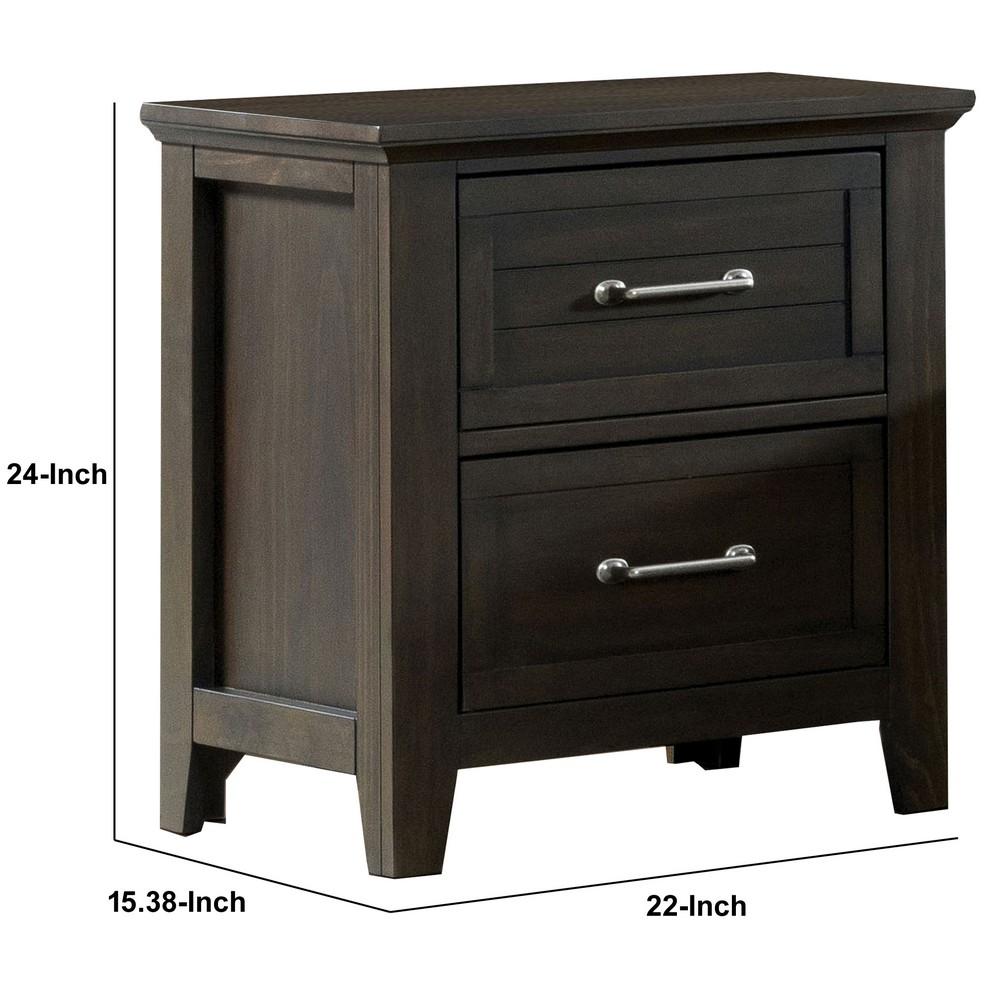 2 Drawer Wooden Nightstand with Plank Style Front, Brown - BM233833