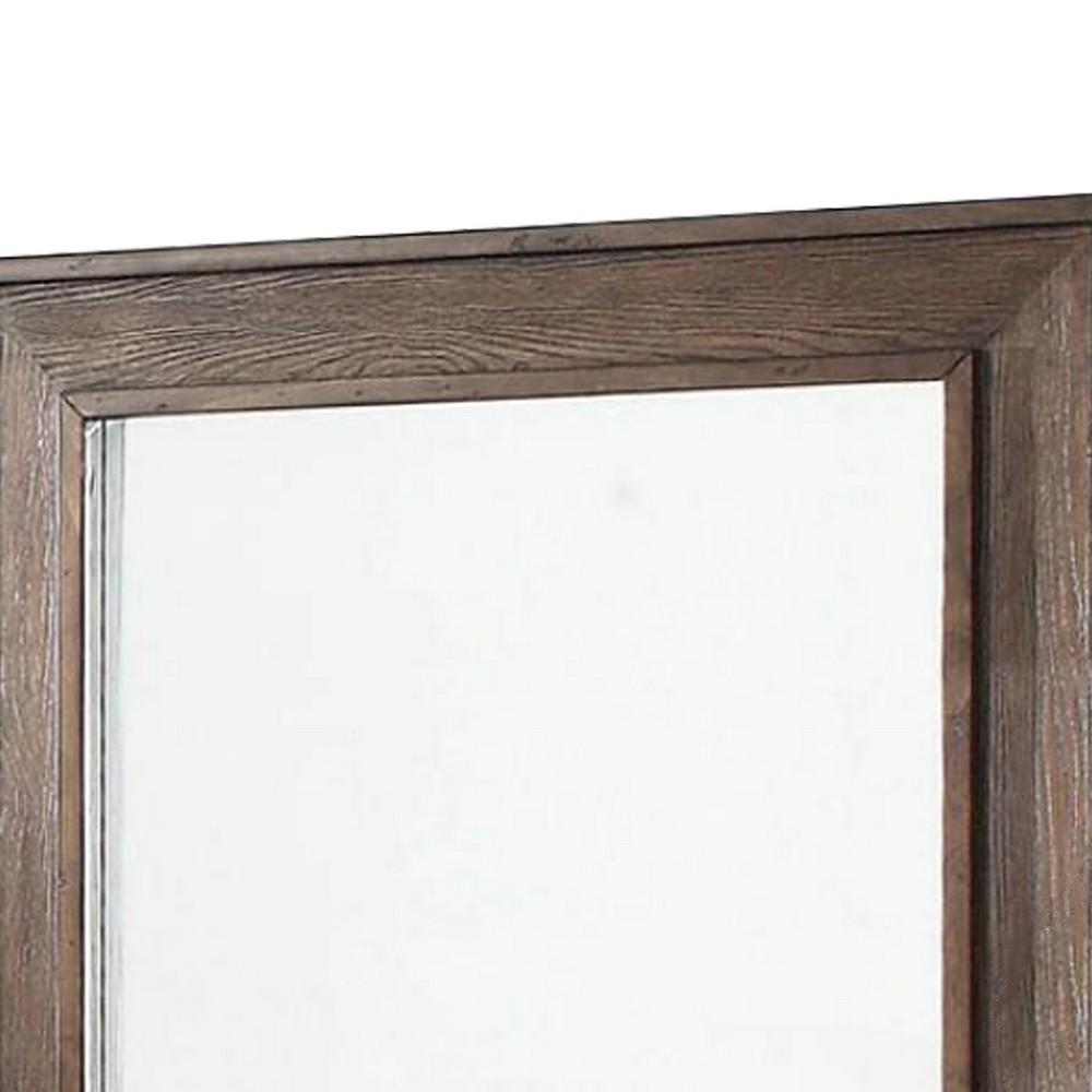 Wooden Frame Mirror with Raised Edges and Grain Details, Brown - BM233843