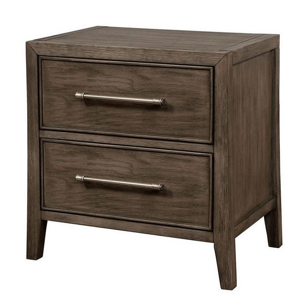 2 Drawer Wooden Nightstand with Metal Bar Pulls and USB Port, Brown - BM233845