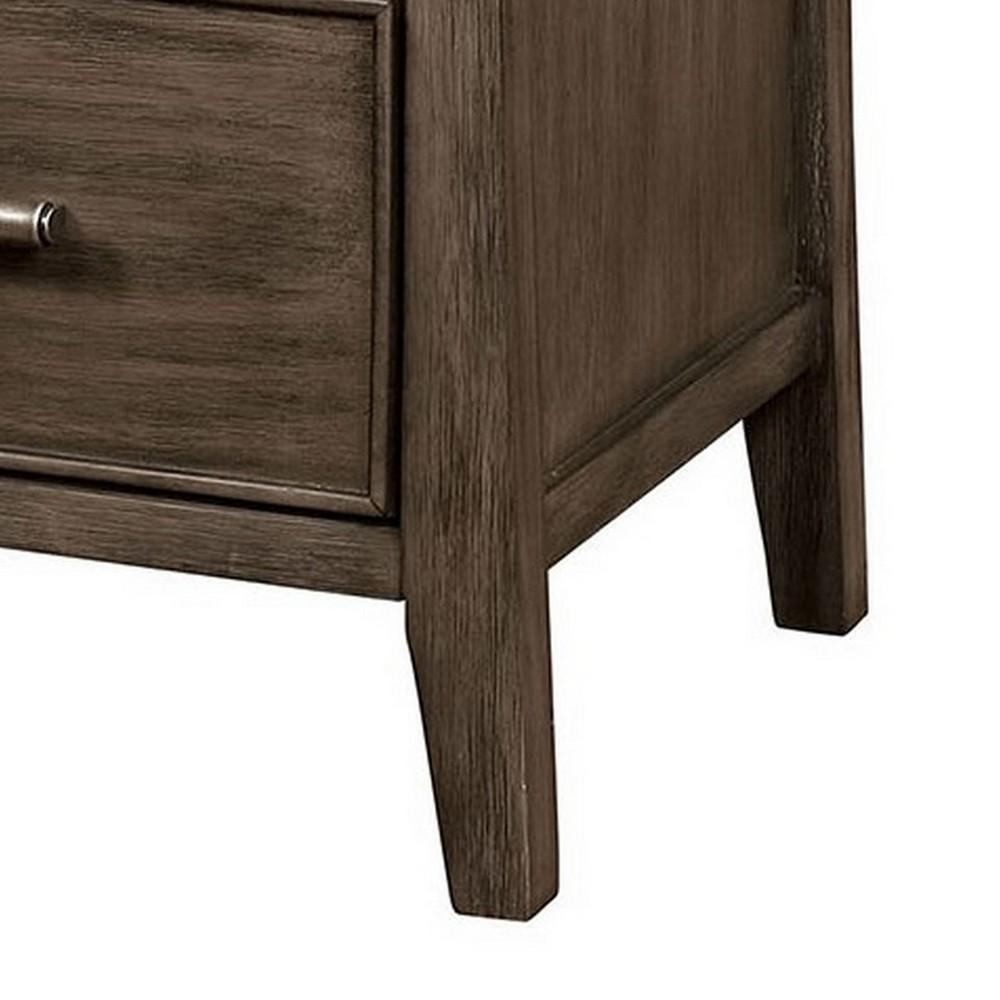 2 Drawer Wooden Nightstand with Metal Bar Pulls and USB Port, Brown - BM233845