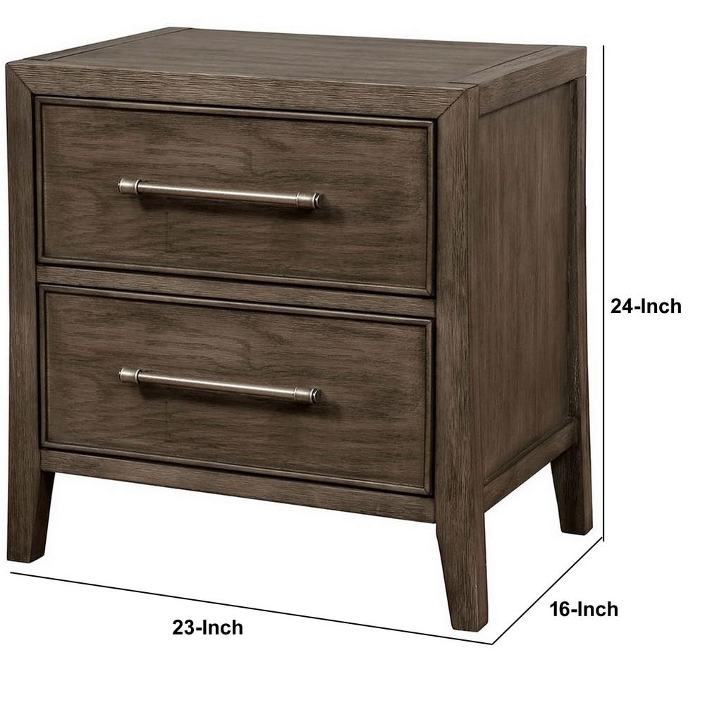 2 Drawer Wooden Nightstand with Metal Bar Pulls and USB Port, Brown - BM233845