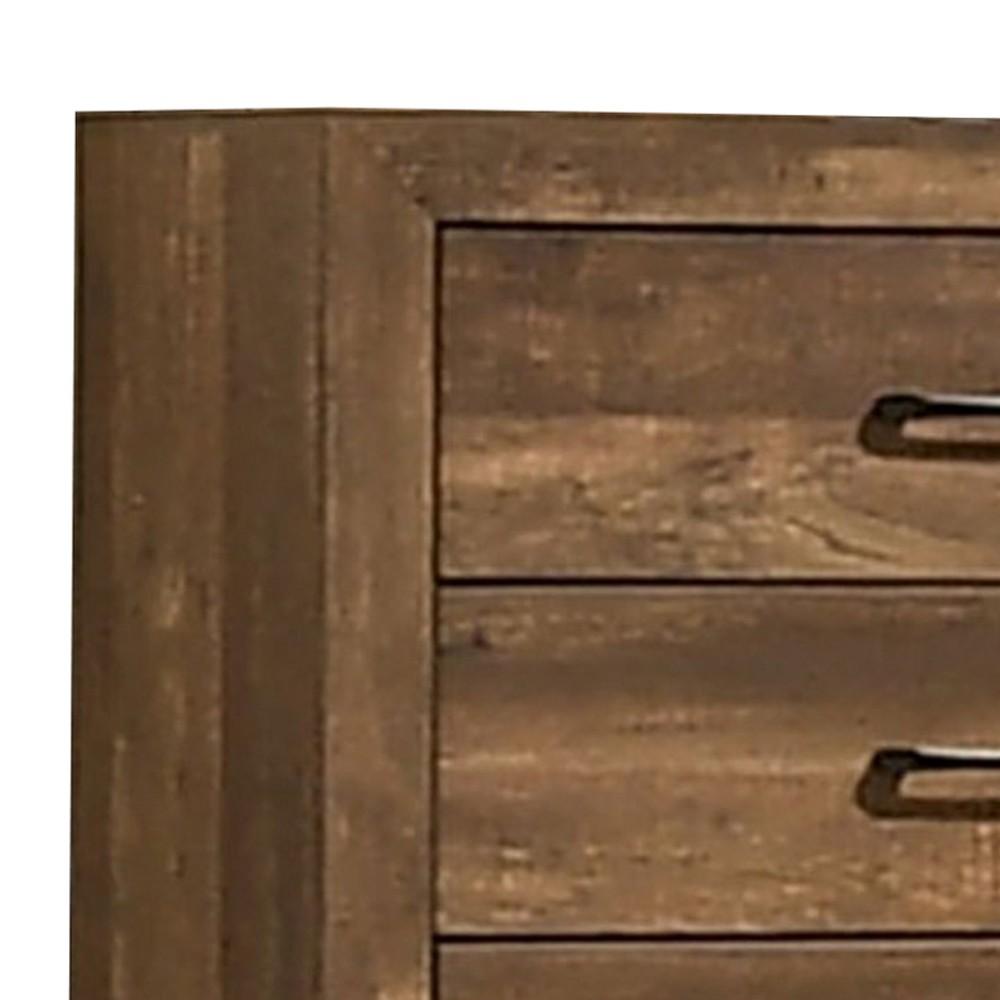 5 Drawer Wooden Chest with Grain Details, Walnut Brown - BM233856