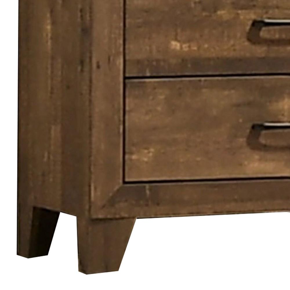 5 Drawer Wooden Chest with Grain Details, Walnut Brown - BM233856