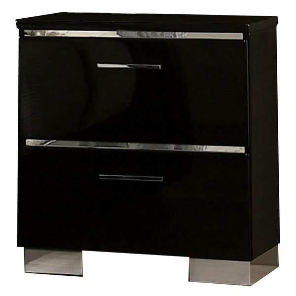 Two Drawer Nightstand with USB Charger and Bar Handle Pulls, Black - BM233858