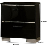 Two Drawer Nightstand with USB Charger and Bar Handle Pulls, Black - BM233858