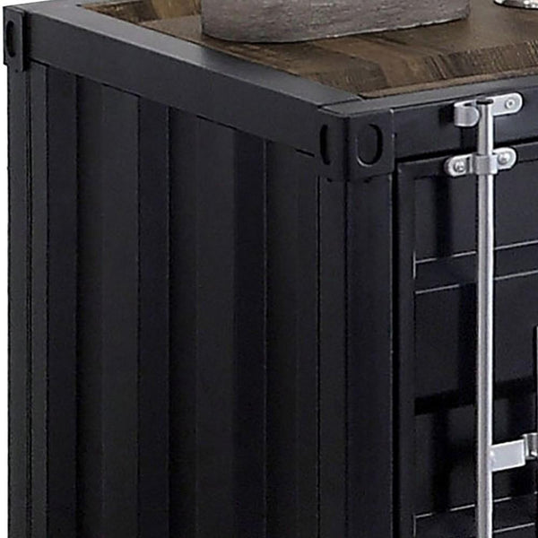 Industrial Style End Table with Sliding Door Storage, Black - BM233861