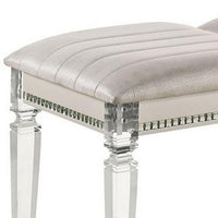 Tufted Leatherette Seater Wooden Bench with Mirror Accents, White - BM233878