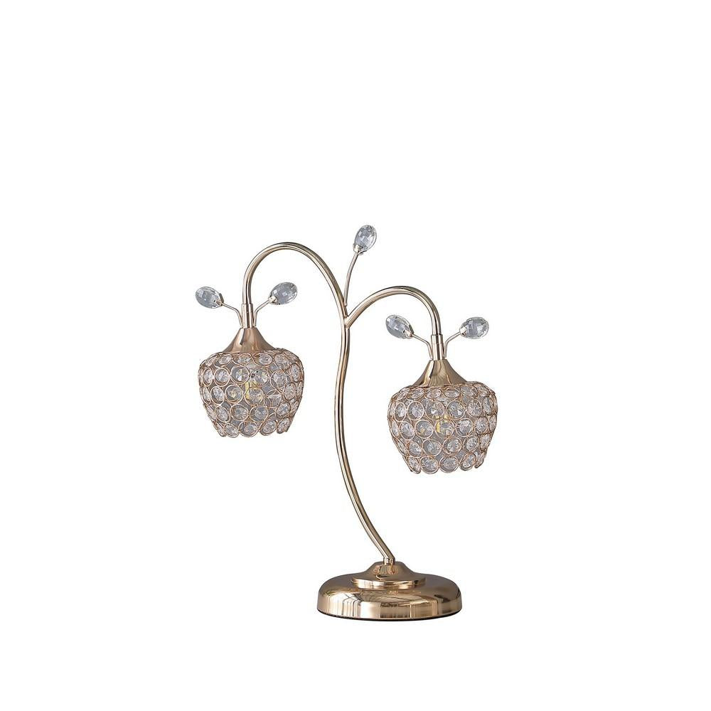 benzara Floral Tree Design Metal Table Lamp with Dome Shade and Crystals Gold - BM233923