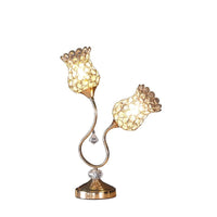Metal Table Lamp with Floral Trumpet Shade and Crystal Accents, Gold - BM233925