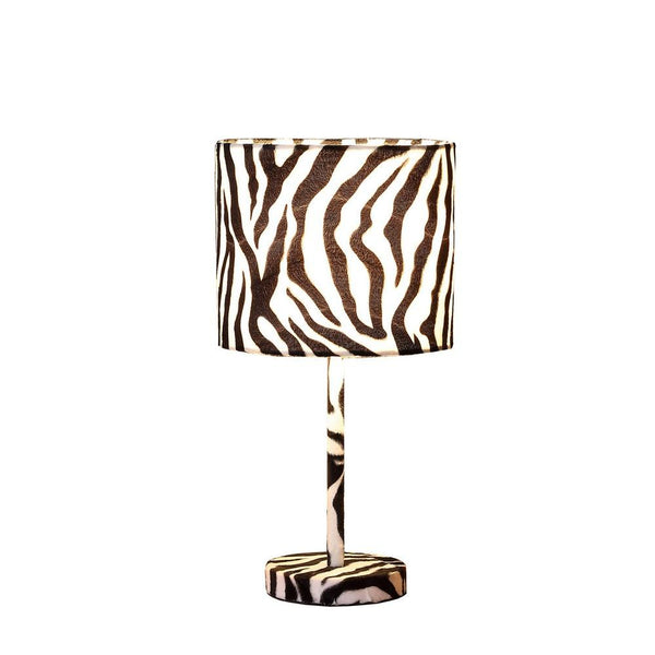 Fabric Wrapped Table Lamp with Animal Print, White and Black - BM233929