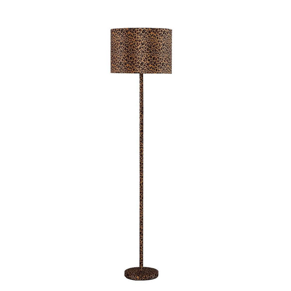 Fabric Wrapped Floor Lamp with Dotted Animal Print, Brown and Black - BM233932