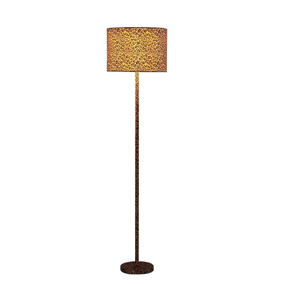 Fabric Wrapped Floor Lamp with Dotted Animal Print, Brown and Black - BM233932