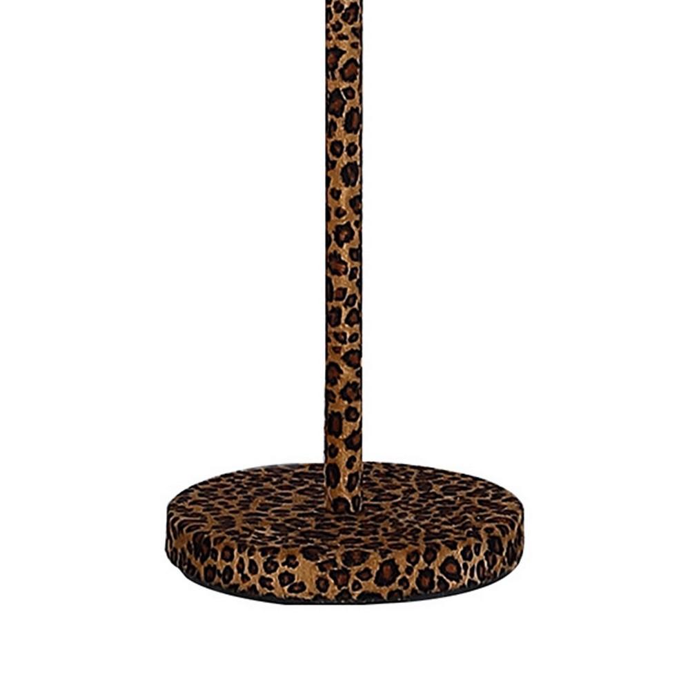 Fabric Wrapped Floor Lamp with Dotted Animal Print, Brown and Black - BM233932