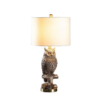 Polyresin Sitting Owl Design Table Lamp with Round Base, Silver - BM233933