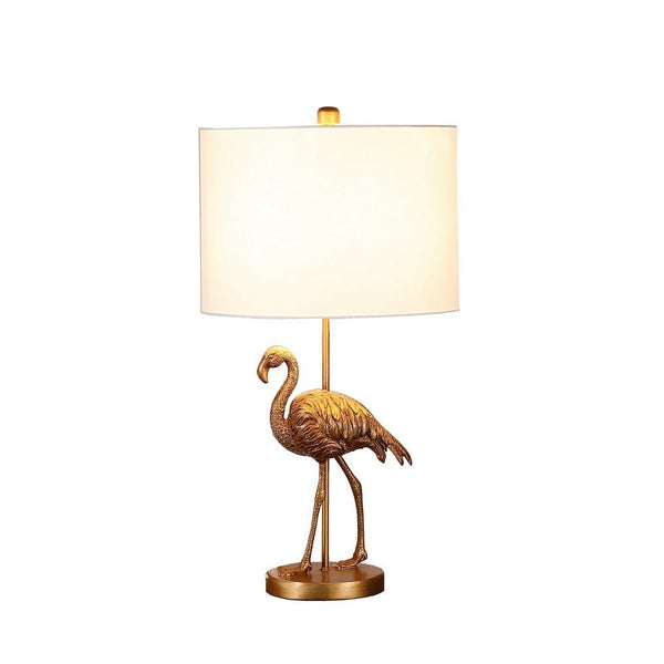 Polyresin Standing Flamingo Design Table Lamp with Round Base, Gold - BM233934