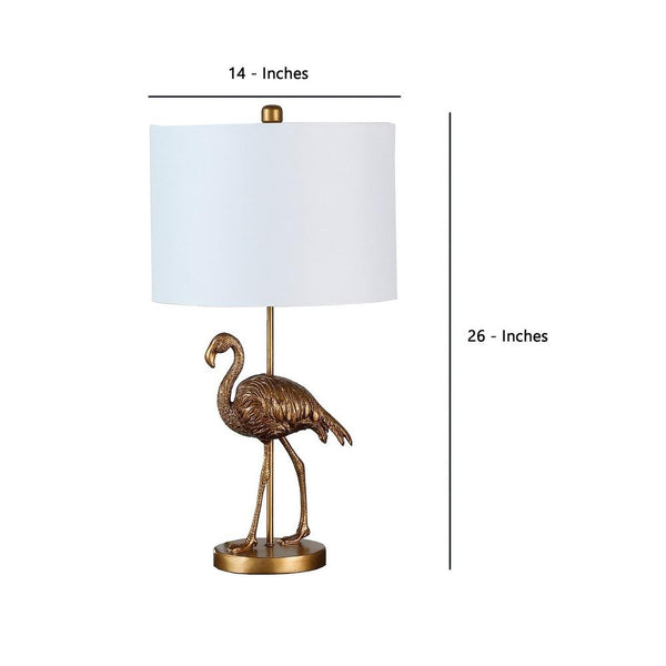 Polyresin Standing Flamingo Design Table Lamp with Round Base, Gold - BM233934