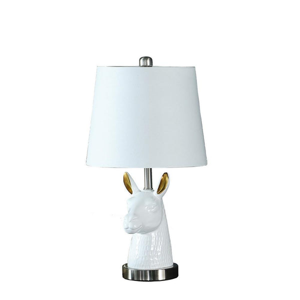 Metal Table Lamp with Llama Animal Head, White - BM233935