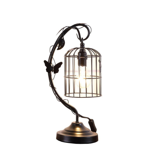 Arc Design Metal Table Lamp with Birdcage Shade, Black - BM233938