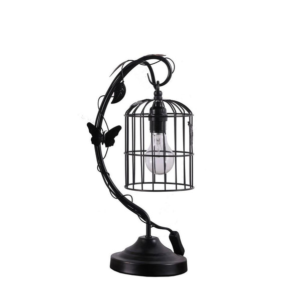 Arc Design Metal Table Lamp with Birdcage Shade, Black - BM233938