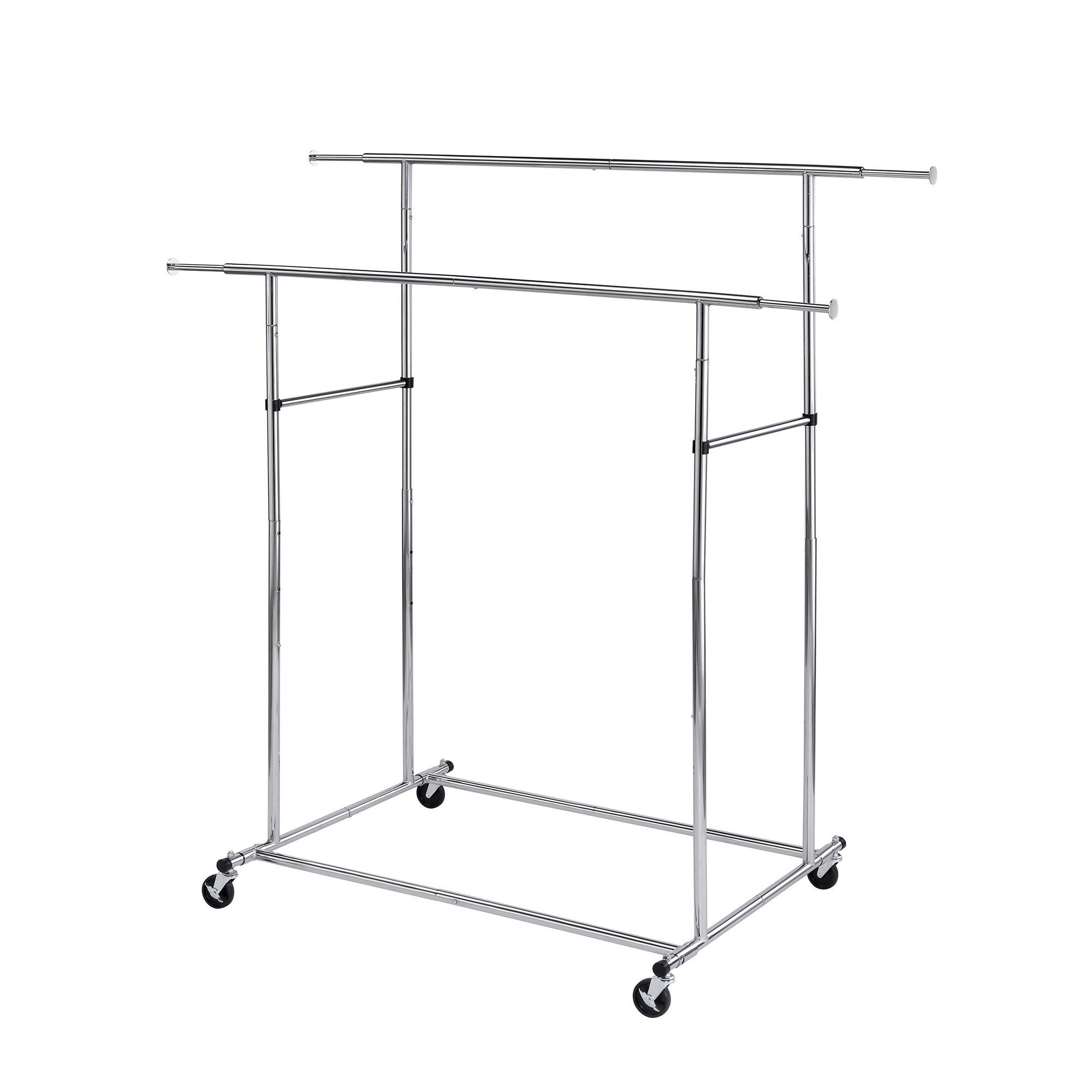 benzara Dual Bar Tubular Metal Frame Garment Rack with Casters Chrome - BM233941