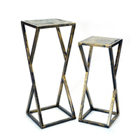 Stone Top Plant Stand with Geometric Base, Set of 2, Black and Gray - BM233953