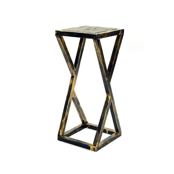 19.5 Inches Stone Top Plant Stand with Geometric Base, Black and Gray - BM233955