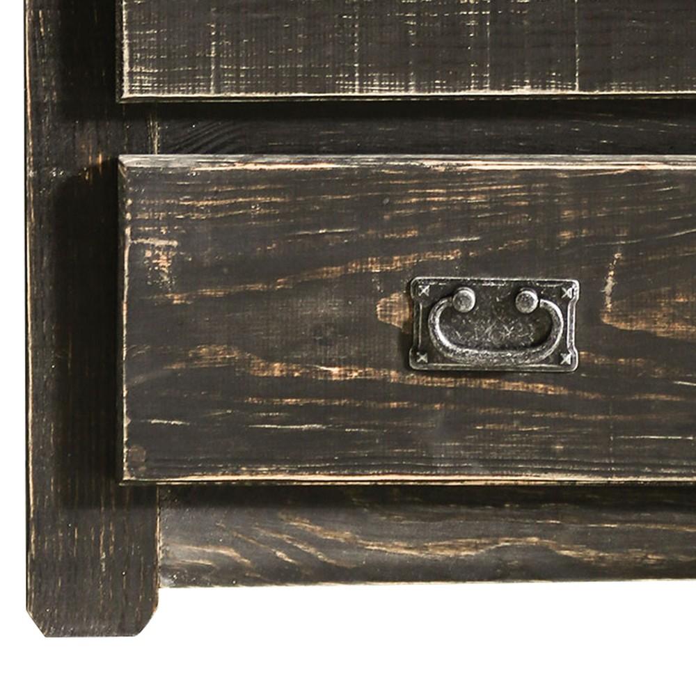 Plank Design 2 Drawer Wooden Nightstand with Bail Pulls, Black - BM235418