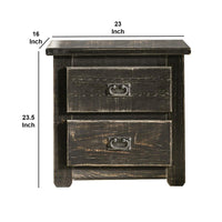 Plank Design 2 Drawer Wooden Nightstand with Bail Pulls, Black - BM235418