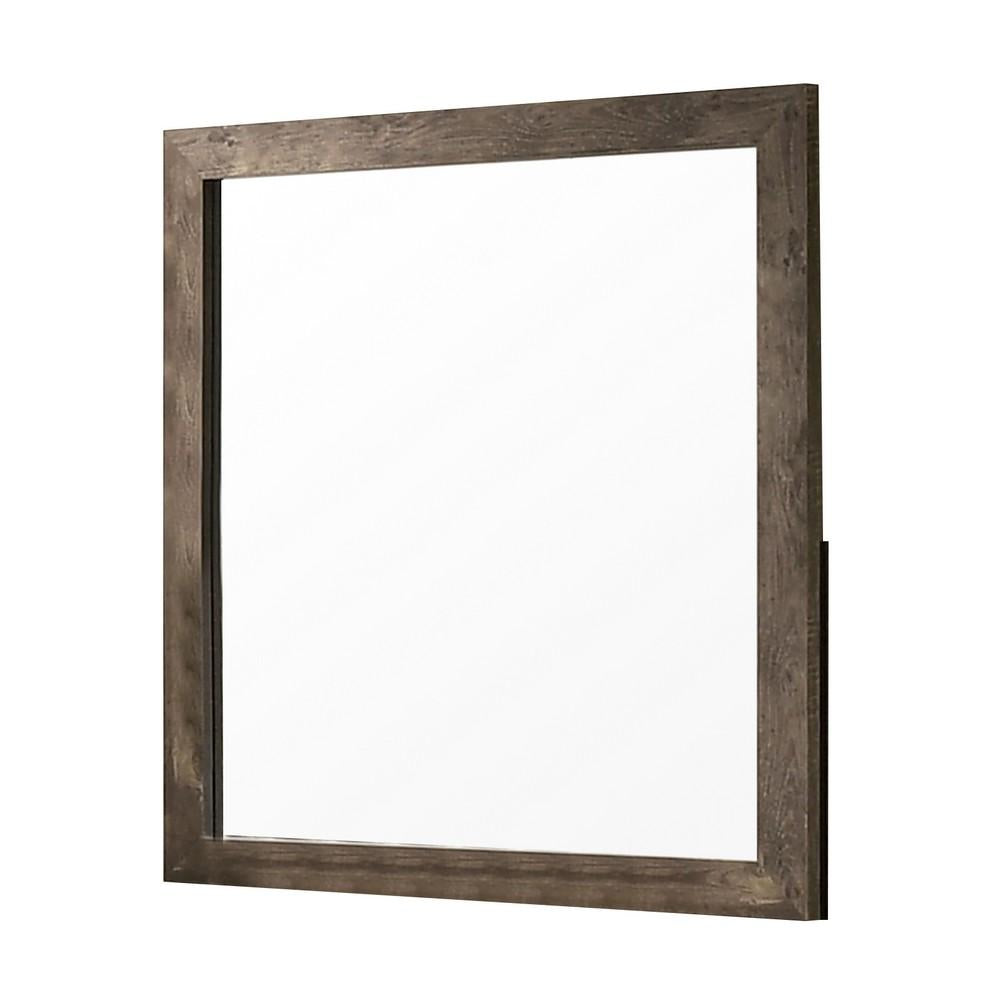 Farmhouse Style Square Wooden Frame Mirror with Grain Details, Brown - BM235447