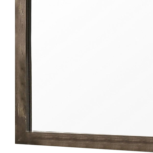 Farmhouse Style Square Wooden Frame Mirror with Grain Details, Brown - BM235447