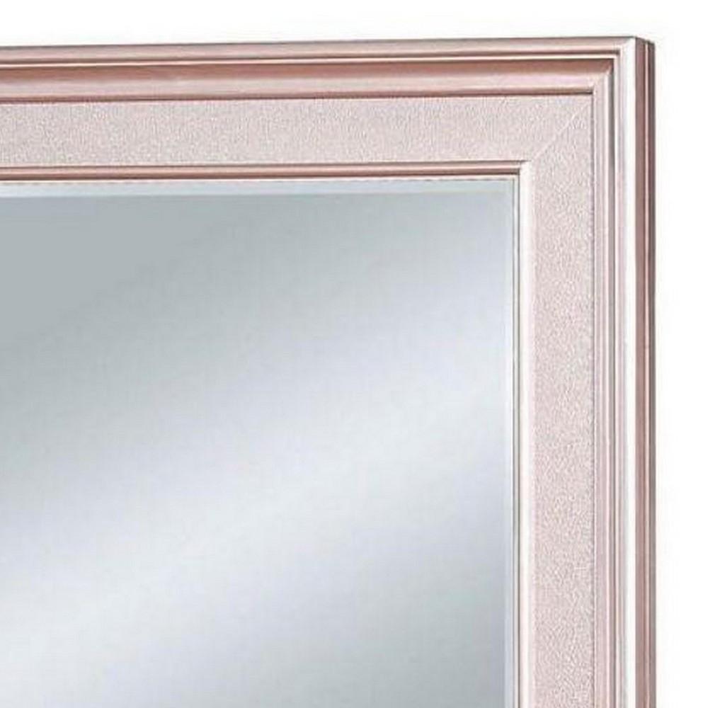 64 Inch Contemporary Style Wooden Frame Mirror, Rose Pink - BM235460