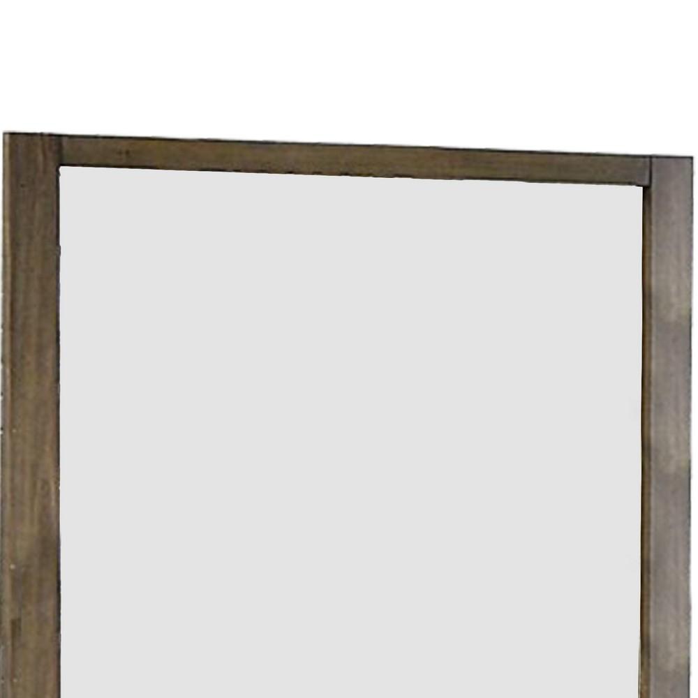40 Inch Rectangular Wooden Frame Contemporary Mirror, Brown - BM235463