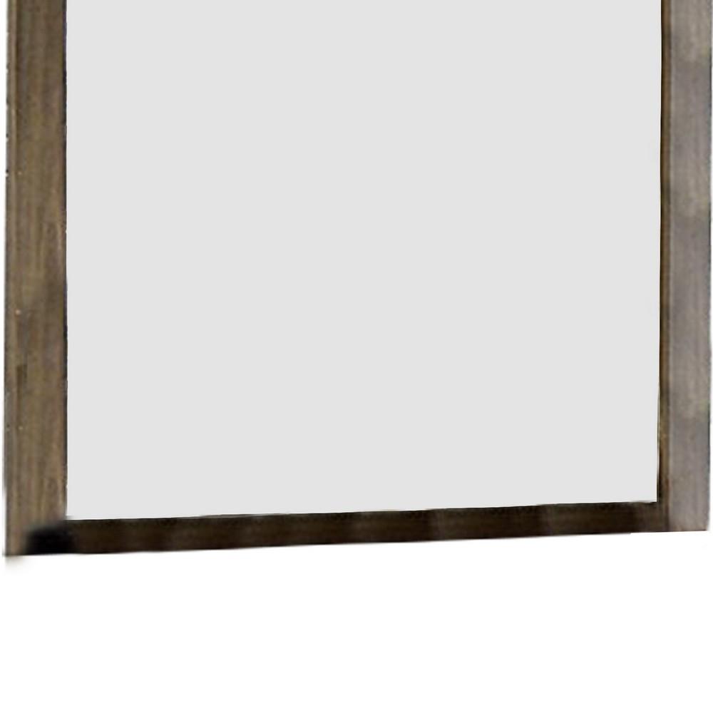 40 Inch Rectangular Wooden Frame Contemporary Mirror, Brown - BM235463