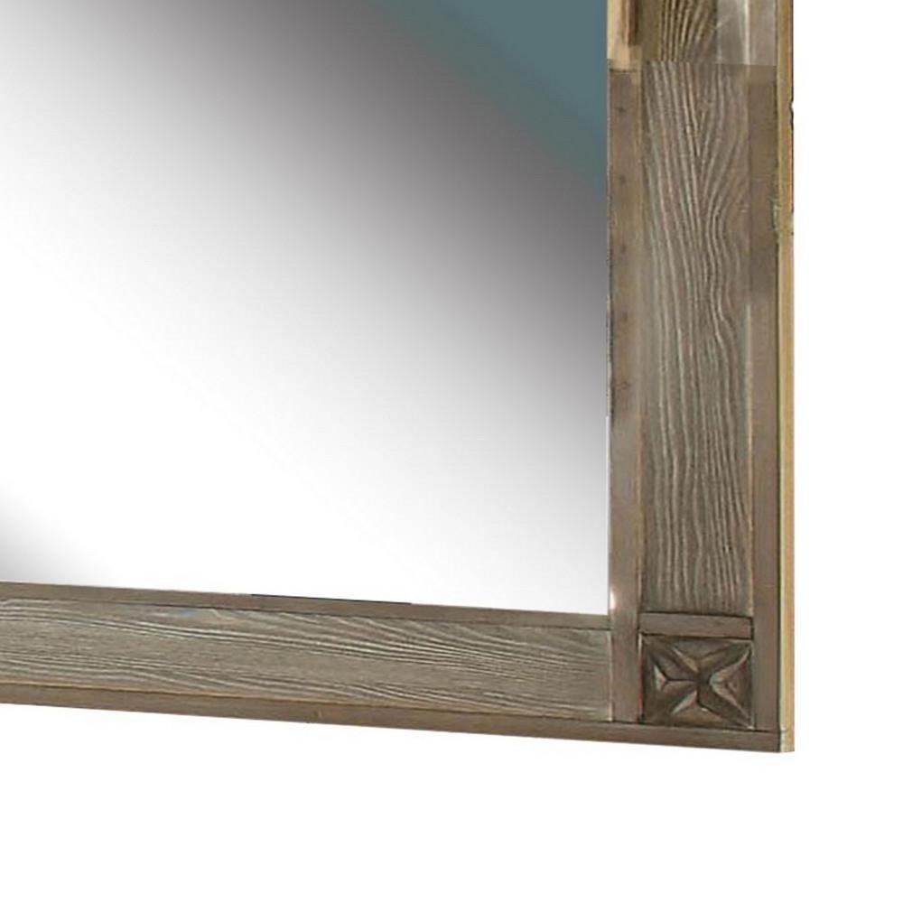 44 Inch Rectangular Mirror with Carved Corners, Brown - BM235465