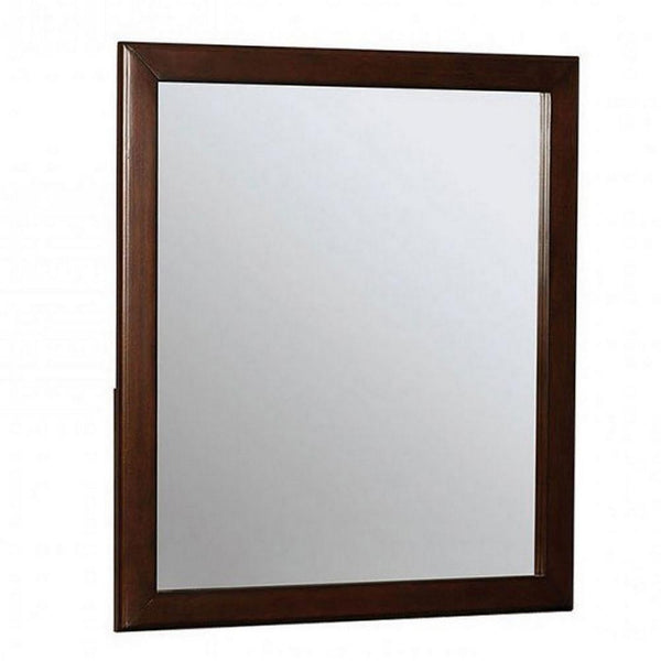 32 Inch Transitional Style Wooden Frame Mirror, Cherry - BM235474