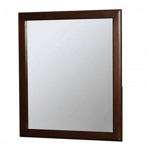 32 Inch Transitional Style Wooden Frame Mirror, Cherry - BM235474