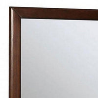 32 Inch Transitional Style Wooden Frame Mirror, Cherry - BM235474