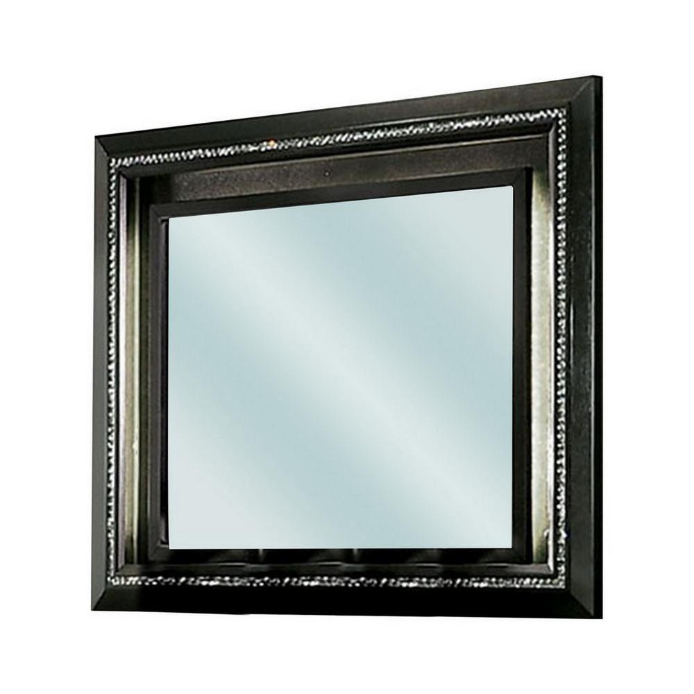 46 Inch Contemporary Style Wooden Mirror, Metallic Gray - BM235480