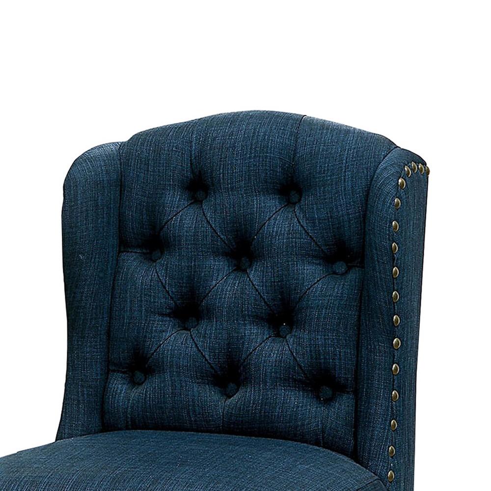 Wingback Fabric Counter Height Chair with Button Tufting, Set of 2, Blue - BM235491
