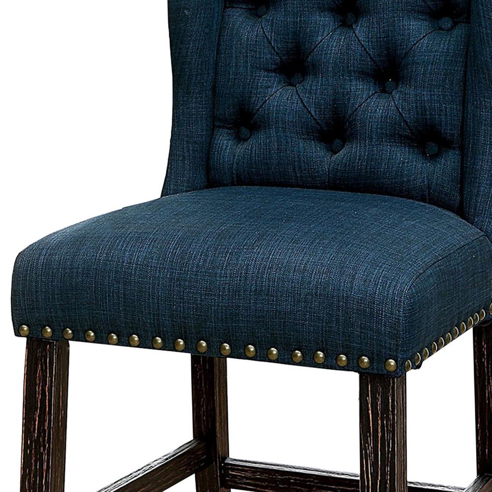 Wingback Fabric Counter Height Chair with Button Tufting, Set of 2, Blue - BM235491