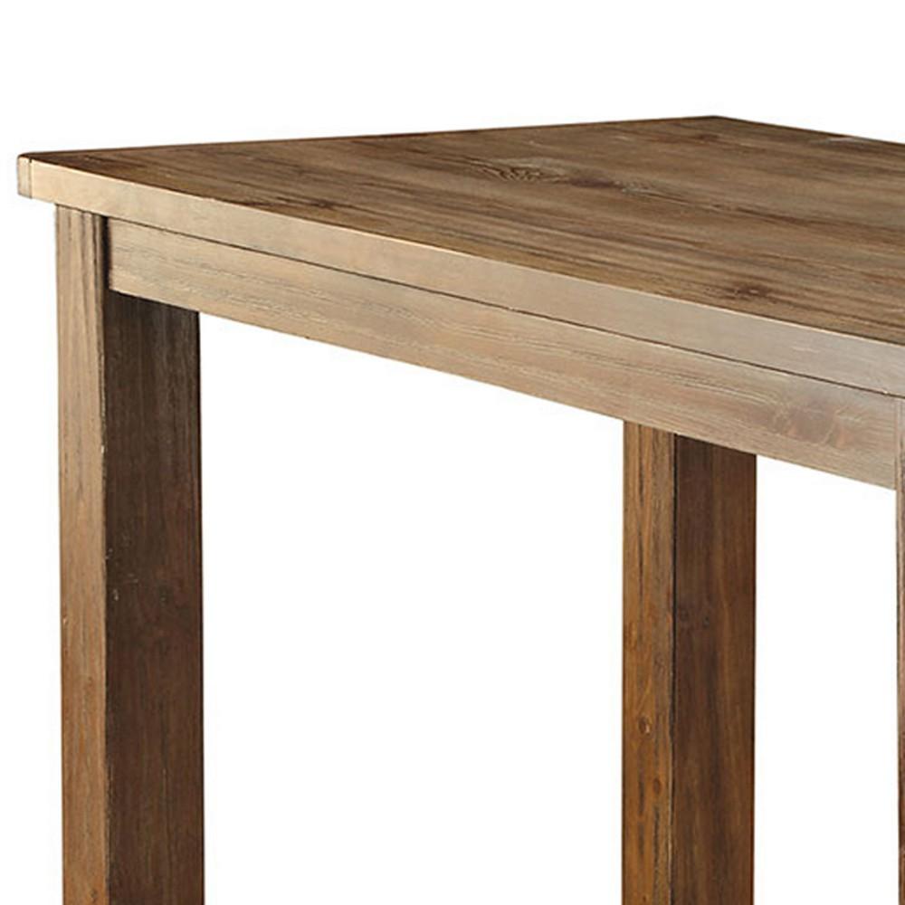Benjara Wooden Top Bar Height Table with Thick Block Legs